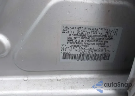 2015 Nissan Sentra S from USA, damaged, VIN 3N1AB7AP7FY233345